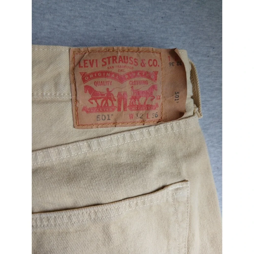 Levis 32x36 Jeans 501 Khaki Medium Wash Straight Leg Button Fly Western Cowboy